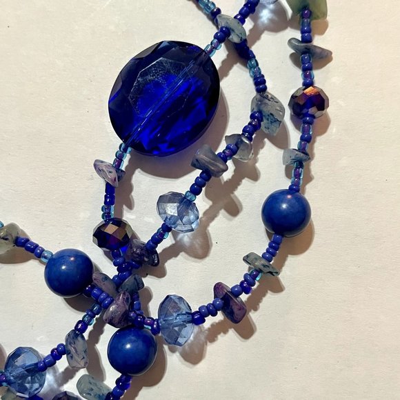 Stunning Bold Blue Artisan Glass Beaded Necklace - Picture 4 of 7